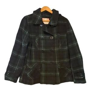 Duck Head Jeans Co Womens Wool Blend Plaid Hooded Jacket Size Small Peacoat